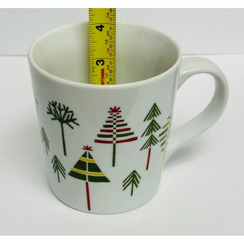 Crate & Barrel Julia Rothman 16oz White Green Red Yule Town Christmas Tree Mug